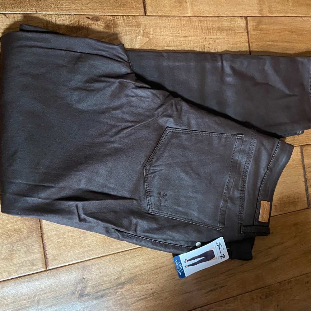 Womens Seven7 Brown Coated Skinny Jeans